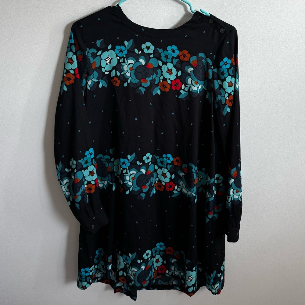 LOFT Black Dress with Blue and Red Floral Design